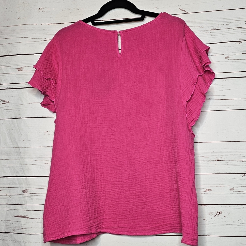 BiBi Pink Ruffle Sleeve Gauze Top - Picture 3 of 11